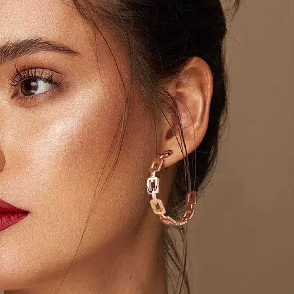 14k Gold link hoop statement earrings